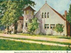 Postcard of the original Sacred Heart Catholic Church building, c. 1907. 