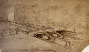 Frank Windes' plans for the track depression project, 1906. Notice how similar his designs are to the way the tracks and bridge appear today at Elm Street.