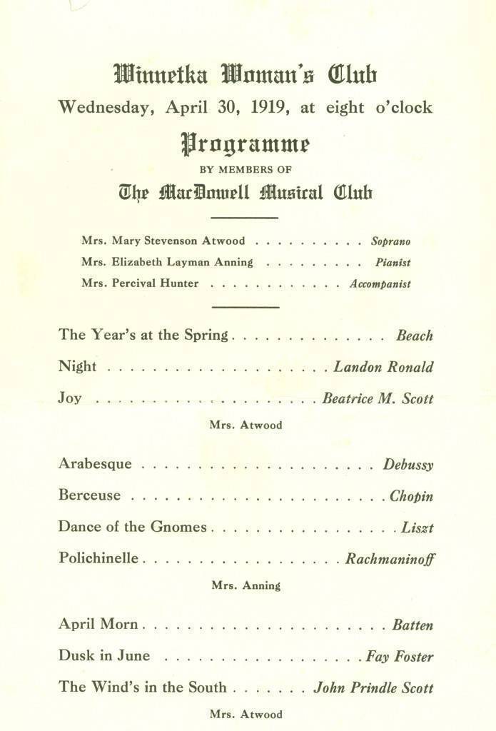 2347 Woman's Club 1919 Program