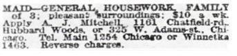 Advertisement for a housekeeping position placed by A.J. Mitchell at 1161 Chatfield. 